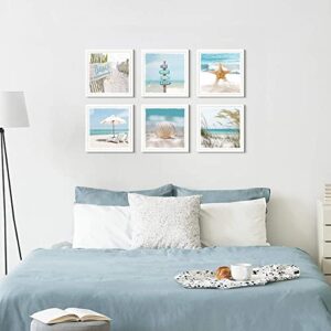 Beach Wall Art for Bathroom: Ocean Seashell Framed Picture and Coastal Seascape Seaweed Artwork landscape Painting Print on Seaside Photo Bedroom Living Room (13''x13'')