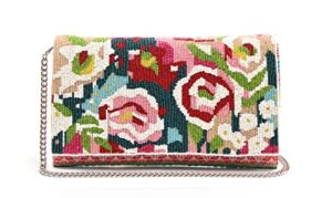 america and beyond geo floral beaded flap clutch handbag pink purple cream bag new