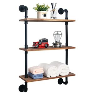 houseaid industrial pipe floating shelves, 24 inch rustic farmhouse shelf for living room, bedroom, bathroom and kitchen, wall mounted, matte black (3 tiers)