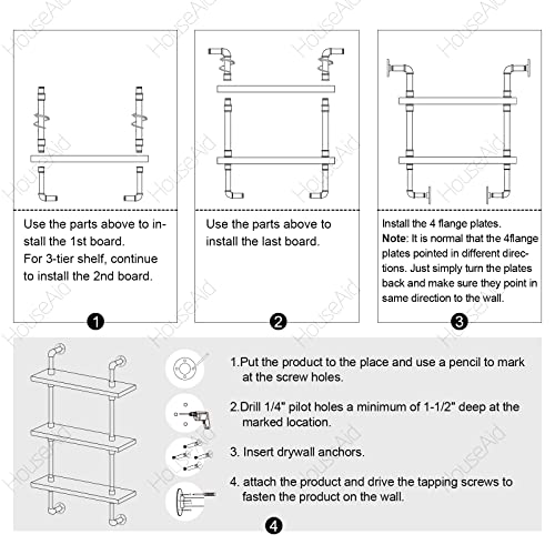 HouseAid Industrial Pipe Floating Shelves, 24 Inch Rustic Farmhouse Shelf for Living Room, Bedroom, Bathroom and Kitchen, Wall Mounted, Matte Black (3 Tiers)