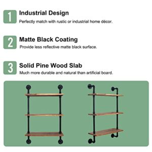 HouseAid Industrial Pipe Floating Shelves, 24 Inch Rustic Farmhouse Shelf for Living Room, Bedroom, Bathroom and Kitchen, Wall Mounted, Matte Black (3 Tiers)