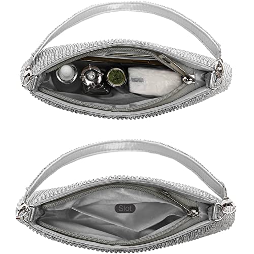 YIKOEE Bling Evening Bag for Women Glitter Rhinestone Purse (Silver)