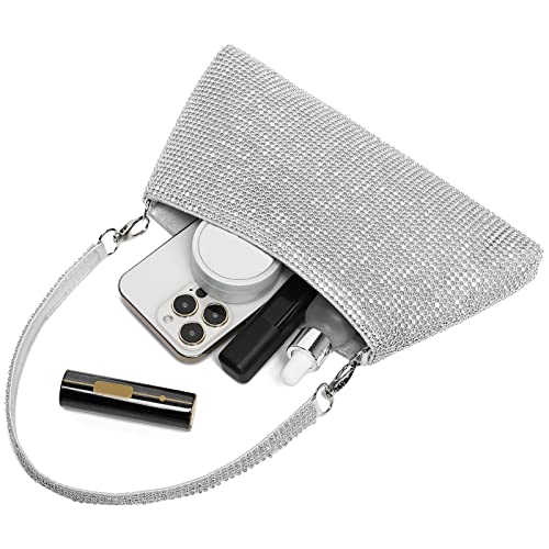 YIKOEE Bling Evening Bag for Women Glitter Rhinestone Purse (Silver)