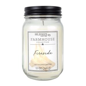 mason jar candle farmhouse decor | campfire scented candle with natural soy wax blend | long lasting fireside candle for home fragrance, decorative fall jar candle with lid, 12 oz
