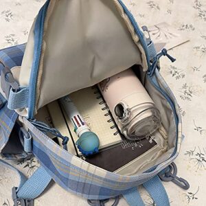 NCDUANSAN Kawaii Schoolbag Student Backpack Plaid Casual Nylon Fresh and Sweet Cute Girl Portable Backpack with Pendant(Purple)