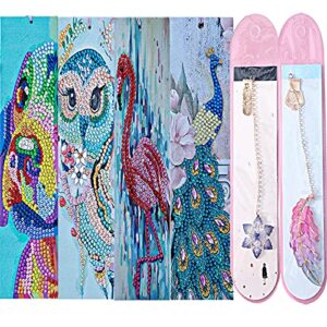 diamond painting bookmarks 4 sets animal 5d diamond bookmarks with unique pendant diamond painting kits for kids adults beginners