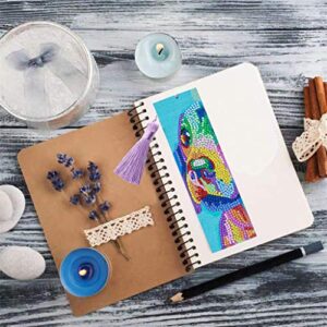 Diamond Painting Bookmarks 4 Sets Animal 5D Diamond Bookmarks with Unique Pendant Diamond Painting Kits for Kids Adults Beginners