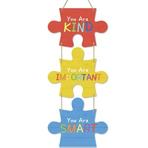 iarttop you are important motivational wood hanging wall art,you are smart positive quotes wall decor for kids,3 pieces colorful jigsaw puzzle wooden plaque,you are kind inspirational quote wood sign for school classroom home decor
