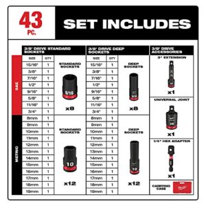 Milwaukee 49-66-7009 43PC SHOCKWAVE Impact Duty 3/8" Drive SAE & Metric Deep 6 Point Socket Set