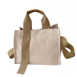 women’s large canvas tote bag simple shoulder shopping bag solid color commuter fashion postman tote bag(beige)