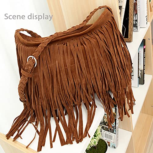 Hippie Suede Fringe Tassel hobo styles retro fashion shoulder Vintage Messenger bag Womens Sling Bag (Black)