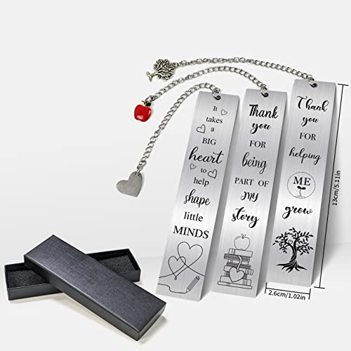 YoeeJob Teacher Appreciation Bookmarsk, 3 Pcs Metal Thank You Teachers Bookmark Gifts Book Marker for Women/Men, Thank You Teachers Bookmarks, Back to School Christmas Gifts for Teacher