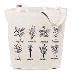 sauivd herbs canvas tote bag garden farmhouse leaves cotton beach tote gift bag for women mom teacher