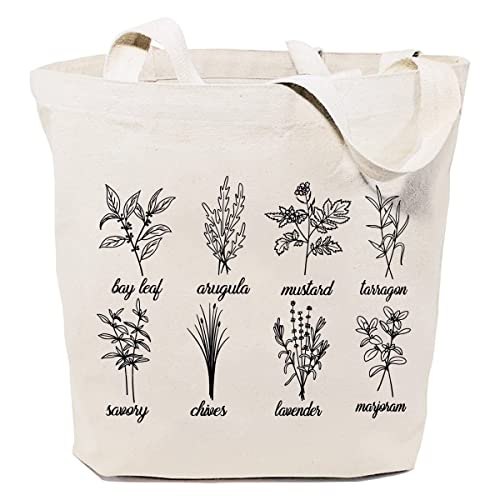 SAUIVD Herbs Canvas Tote Bag Garden Farmhouse Leaves Cotton Beach Tote Gift Bag for Women Mom Teacher