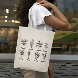 SAUIVD Herbs Canvas Tote Bag Garden Farmhouse Leaves Cotton Beach Tote Gift Bag for Women Mom Teacher