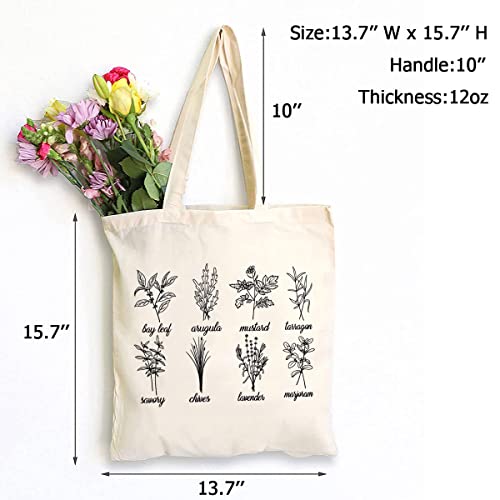 SAUIVD Herbs Canvas Tote Bag Garden Farmhouse Leaves Cotton Beach Tote Gift Bag for Women Mom Teacher