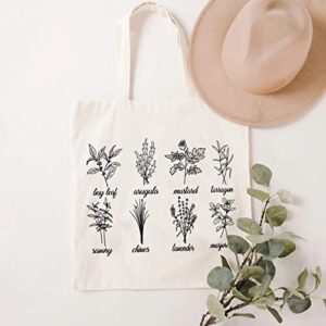 SAUIVD Herbs Canvas Tote Bag Garden Farmhouse Leaves Cotton Beach Tote Gift Bag for Women Mom Teacher