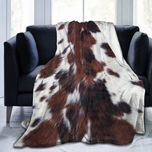 brown cow blanket cow print throw blanket, lightweight flannel fleece blankets with cow print for couch (fleece cow blanket for adult kid 2, 60″x50″)