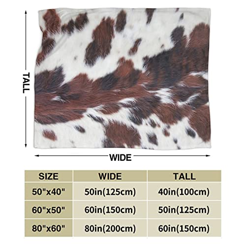 Brown Cow Blanket Cow Print Throw Blanket, Lightweight Flannel Fleece Blankets with Cow Print for Couch (Fleece Cow Blanket for Adult Kid 2, 60"x50")