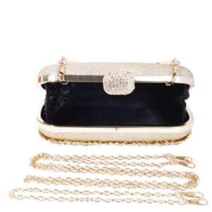 Covelin Women's Rhinestone Decorated Evening Bag, Tote Shoulder Crossbody Handbag with Chain Golden