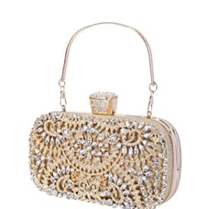 Covelin Women's Rhinestone Decorated Evening Bag, Tote Shoulder Crossbody Handbag with Chain Golden