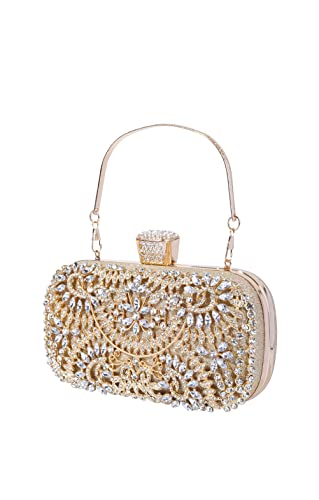 Covelin Women's Rhinestone Decorated Evening Bag, Tote Shoulder Crossbody Handbag with Chain Golden