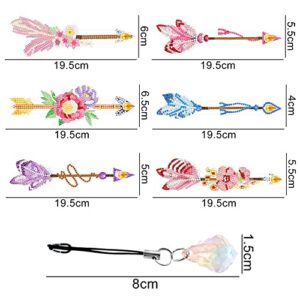 LUSandy 6Pcs 5D Diamond Painting Bookmarks Kits 7.9inch DIY Crystal Flowers Arrows Diamond Art Acrylic Bookmark with Tassel Crystal Pendant Bookmark for Home Office School Read & Crafts Lovers