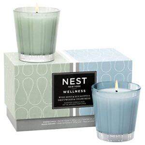nest fragrances wild mint & eucalyptus and driftwood & chamomile wellness petite candle duo