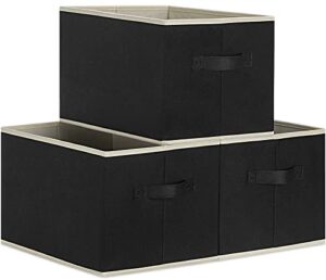 asxsonn fabric storage bins large storage baskets for organizing set of 3, large closet storage bins with reinforced handles, foldable storage baskets for shelves, black, 15″ x 11″ x 9.6″