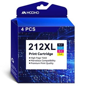 mooho remanufactured replacement for epson 212 ink cartridges 212xl 212 xl t212xl t212 ink for workforce wf-2850 wf-2830 expression home xp-4100 xp-4105 printer ink (black,cyan,magenta,yellow, 4 pack)