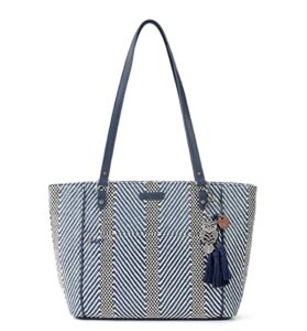 sakroots metro tote bag fabric, large & roomy with zip closure, sustainable & durable design, navy spirit desert woven