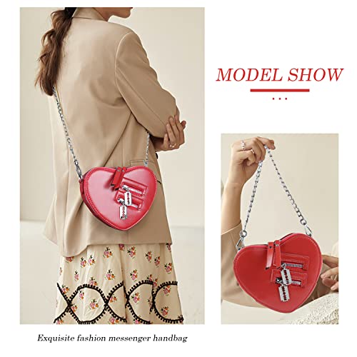LUI SUI Women Red Heart Purse Cute Love Heart Shape Girls Shoulder Handbag Mini Clutch Chain Purse Chic Tote