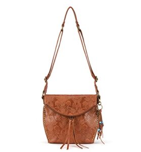the sak womens silverlake crossbody bag in leather casual purse with adjustable strap zipper pockets, tobacco floral embossed ii, one size us