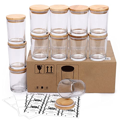 Aminigram 12 Pack, 10 OZ Clear Candle Jars with Bamboo Lids, Empty Glass Candle Jars for Making Candles, Morden Kitchen Bathroom Small Things Container - Bonus 36 Sticky Labels