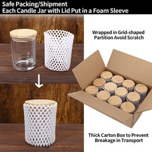 Aminigram 12 Pack, 10 OZ Clear Candle Jars with Bamboo Lids, Empty Glass Candle Jars for Making Candles, Morden Kitchen Bathroom Small Things Container - Bonus 36 Sticky Labels