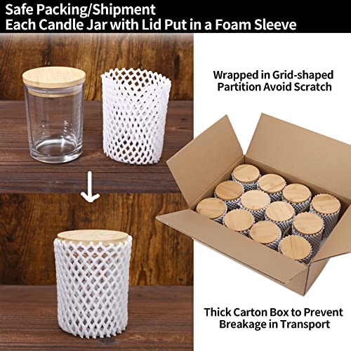 Aminigram 12 Pack, 10 OZ Clear Candle Jars with Bamboo Lids, Empty Glass Candle Jars for Making Candles, Morden Kitchen Bathroom Small Things Container - Bonus 36 Sticky Labels