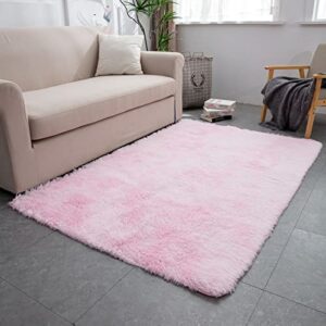 finoren fluffy shaggy area rug for bedroom,4’x6’fuzzy rugs for living room,shag carpet for nursery home decor,furry rugs for baby kids room,soft rug for girls boys teen’s room,pink