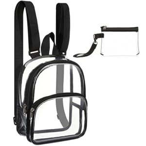 clear mini backpack stadium transparent small see through bag with crossbody concert purse waterproof plastic handbag(black)