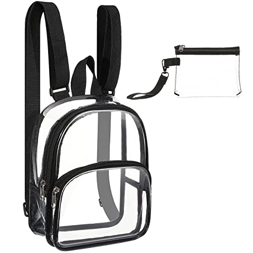 Clear Mini Backpack Stadium Transparent Small See Through Bag with Crossbody Concert Purse Waterproof Plastic Handbag(Black)