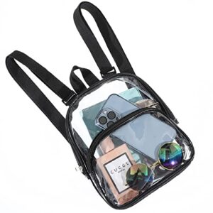 Clear Mini Backpack Stadium Transparent Small See Through Bag with Crossbody Concert Purse Waterproof Plastic Handbag(Black)