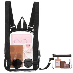 Clear Mini Backpack Stadium Transparent Small See Through Bag with Crossbody Concert Purse Waterproof Plastic Handbag(Black)