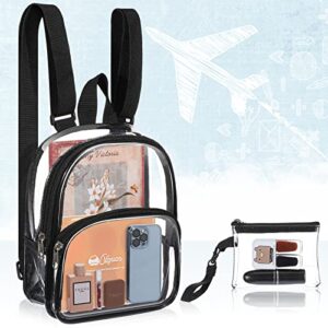 Clear Mini Backpack Stadium Transparent Small See Through Bag with Crossbody Concert Purse Waterproof Plastic Handbag(Black)