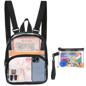 Clear Mini Backpack Stadium Transparent Small See Through Bag with Crossbody Concert Purse Waterproof Plastic Handbag(Black)