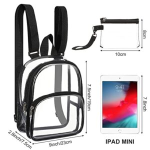 Clear Mini Backpack Stadium Transparent Small See Through Bag with Crossbody Concert Purse Waterproof Plastic Handbag(Black)