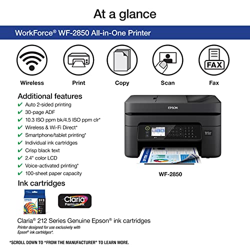 Epson Workforce WF-2930 Wireless All-in-One Printer with Scan, Copy, Fax, Auto Document Feeder, Automatic 2-Sided Printing and 1.4" Color Display