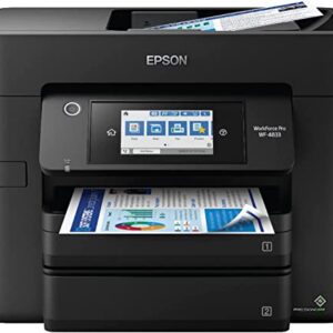 Epson Workforce Pro WF-4833 Wireless All-in-One Color Inkjet Printer, Black - Print Scan Copy Fax - 4.3" LCD, 25 ppm, 4800 x 2400 dpi, Auto 2-Sided Printing, 50-sheet ADF, 500-Sheet Capacity, Ethernet