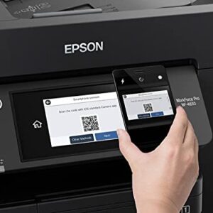 Epson Workforce Pro WF-4833 Wireless All-in-One Color Inkjet Printer, Black - Print Scan Copy Fax - 4.3" LCD, 25 ppm, 4800 x 2400 dpi, Auto 2-Sided Printing, 50-sheet ADF, 500-Sheet Capacity, Ethernet