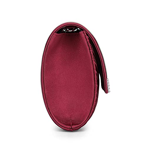 ERIJUNOR E660 Classic Pleated Satin Evening Bags Rhinestone Clutch Purses Party Prom Wedding Crossbody Handbags For Women Burgundy