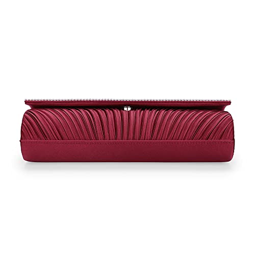 ERIJUNOR E660 Classic Pleated Satin Evening Bags Rhinestone Clutch Purses Party Prom Wedding Crossbody Handbags For Women Burgundy