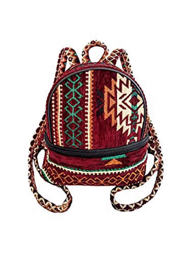 LEMOSE Fashion Backpack Purse for Women, Vintage Boho-Hippie Shoulder Daypack, Small Casual Bag, Ethnic Turkish Pattern Embroidered Chenille Woven Backpacks, Stylish Design Cute Travel Bags